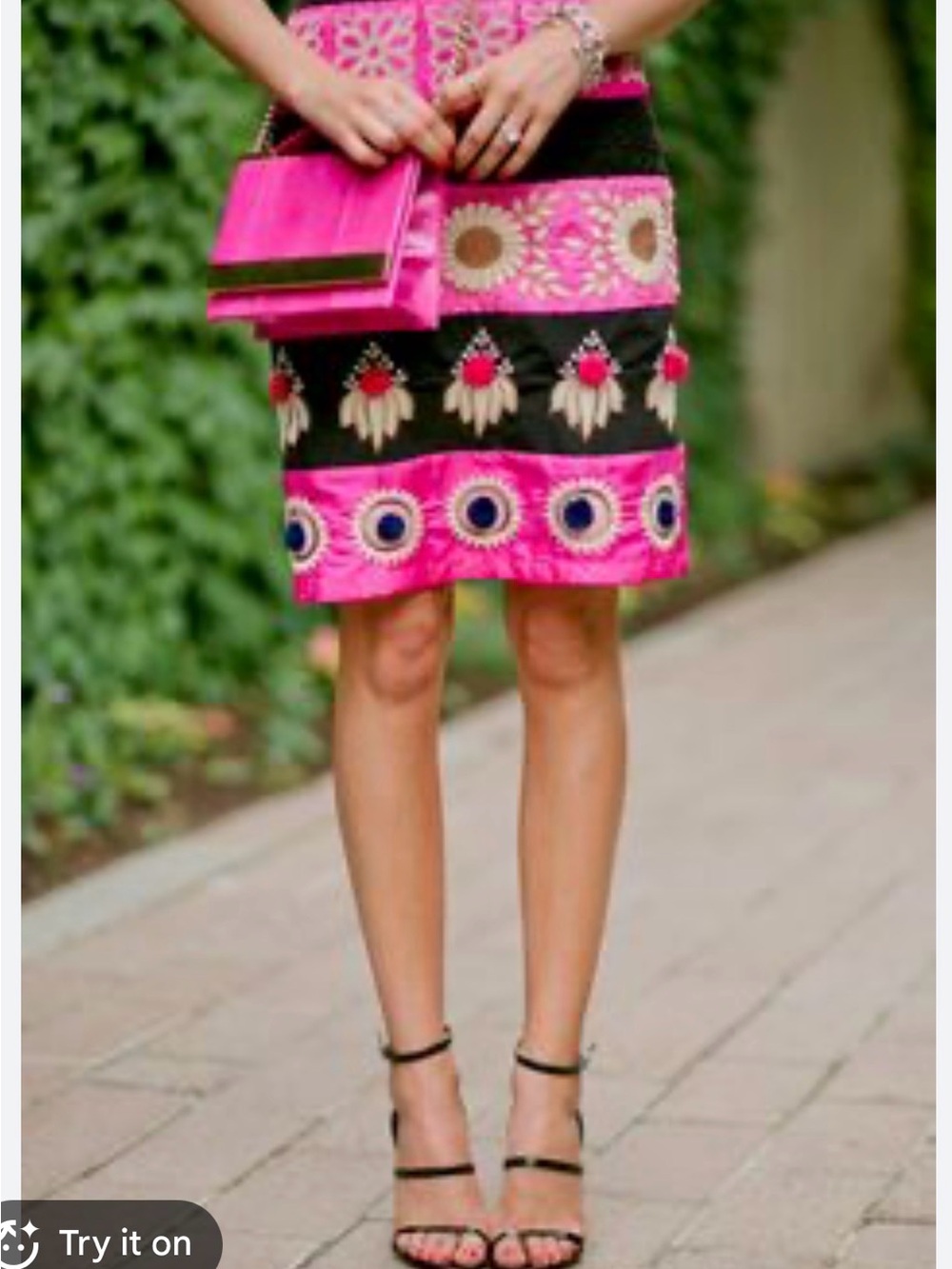 leifsdottir Hot Pink and Black Embroidered Pencil Skirt